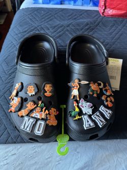 Crocs, Women’s W/18 “Disney Moana” Charms, Classic Style, Adult, Black, Clogs, Many Sizes, New With Tags, Great Gift 🎁
