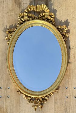 La Barge French Louis XVI Gilt Wood Oval Mirror Ribbon Design