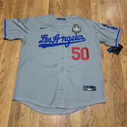 Los Angeles Dodgers Stitched Grey Mookie Betts  World Series Jerseys