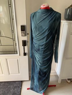 Teal Green Printed Tulle Mesh Midi Dress Size XXL