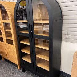 Juliet Arch Cabinet for storage and display Tempered glass doors Black Finish, New In Box