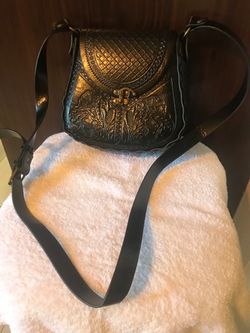 Black Tooled Leather Crossbody Saddle Bag