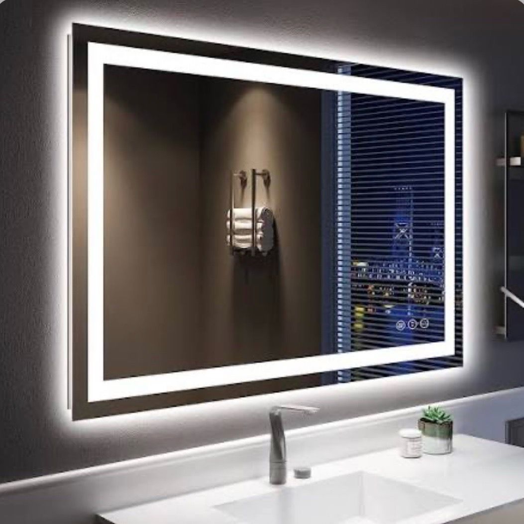 LED MIRROR - 48” x 36” LED Touch Button Bathroom Vanity Mirror, Switchable Color LED with Defogger