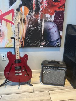 Fender Squier Starcaster Semi-Hollow Electric Guitar & Fender Champion 20 Amp Package