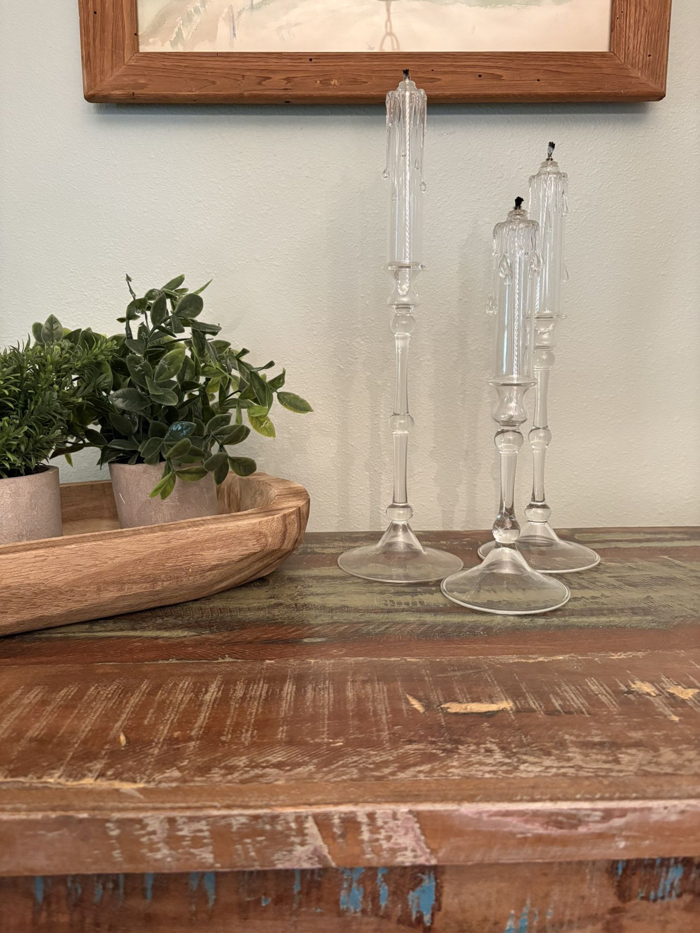 Vintage Glass Oil Candlesticks