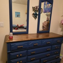 Blue Dresser With Mirror