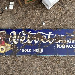 Velvet Pipe Tobacco Porcelain Sign Original 1920s