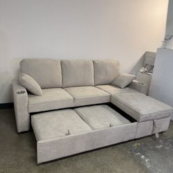 NEW Sleeper Sofá Bed Couch With Chaise For Living Or Guest Room