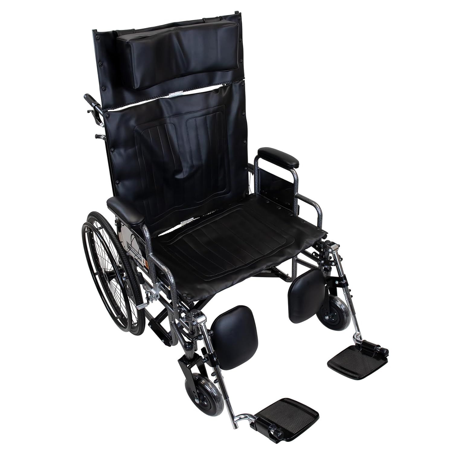 Dynarex Bari+Max Bariatric Reclining Wheelchair with Elevating Leg Rest, Extended Headrest, Foldable Frame - 24" Seat, 500 Pounds Weight Capacity,Blac