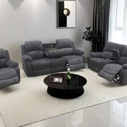 Dark Grey  Fabric Reclining Set 