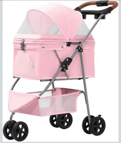 New Pet Stroller for Small/Medium Dogs and Cats, Foldable  Pink