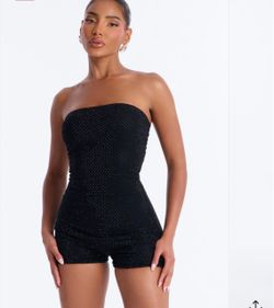 Fashion Nova Rhinestone Short Romper