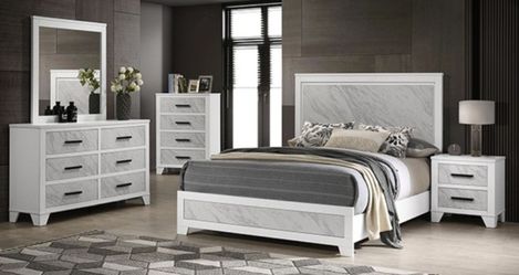 Brand New White & Grey 4pc Queen Bedroom Set (Available In Eastern King Size)