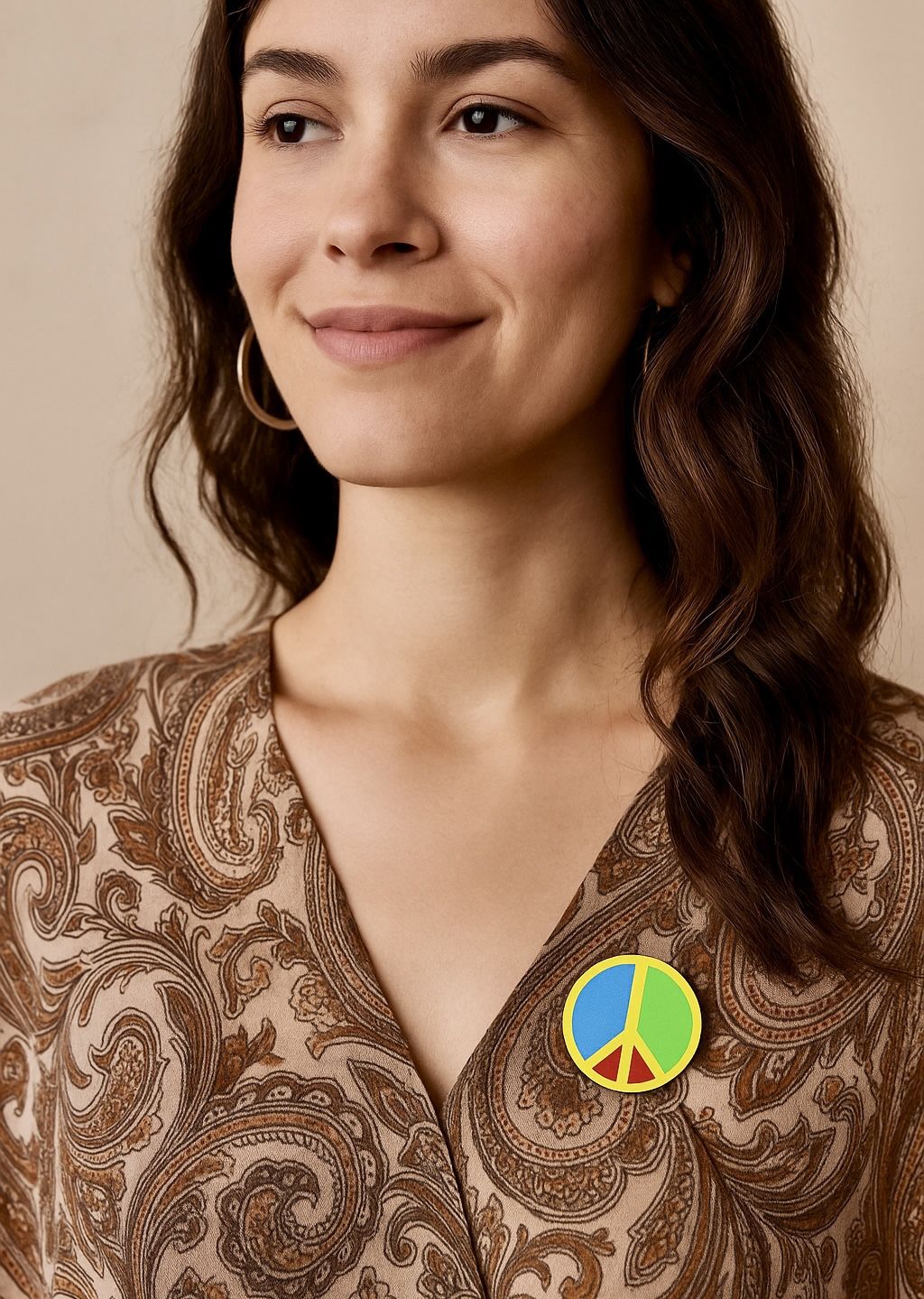 Vintage 1990s Peace Sign Pin Yellow Multicolor, 1”