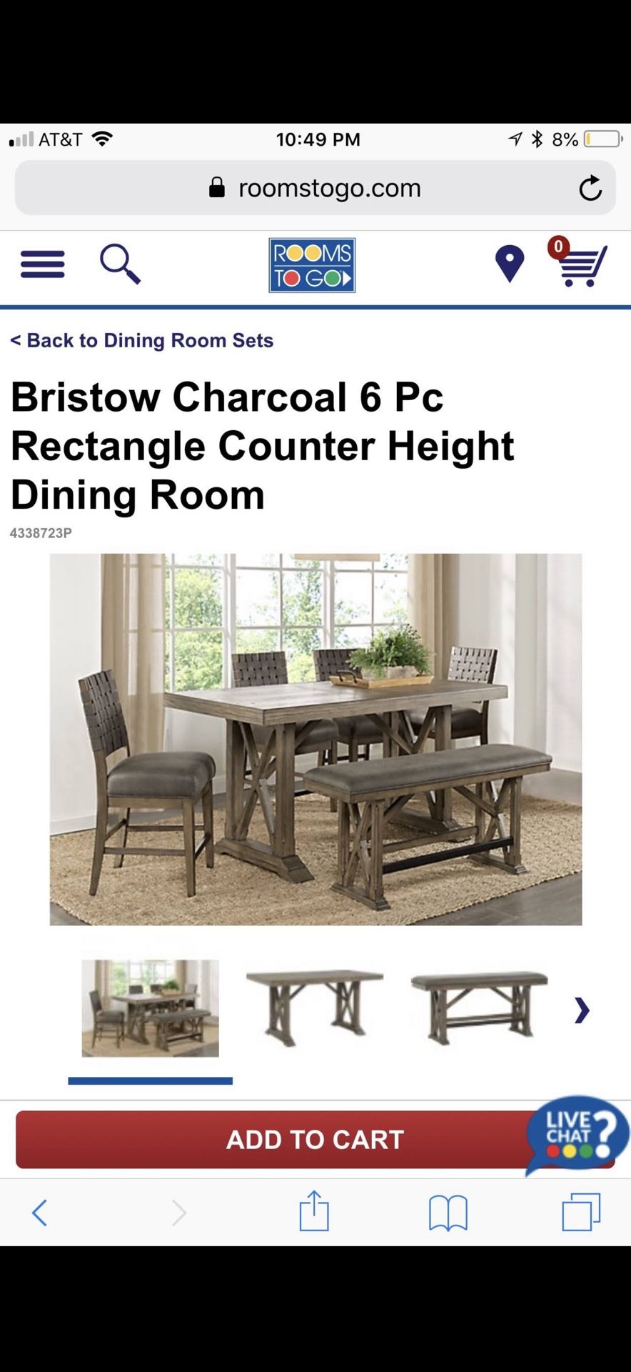 Rooms To Go Dining Room Table, 4 Chairs, & A Bench
