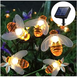 Solar String Lights SEMILITS 20LED Outdoor Waterproof Simulation Honey Bees Decor for Garden Xmas Decorations, Warm White