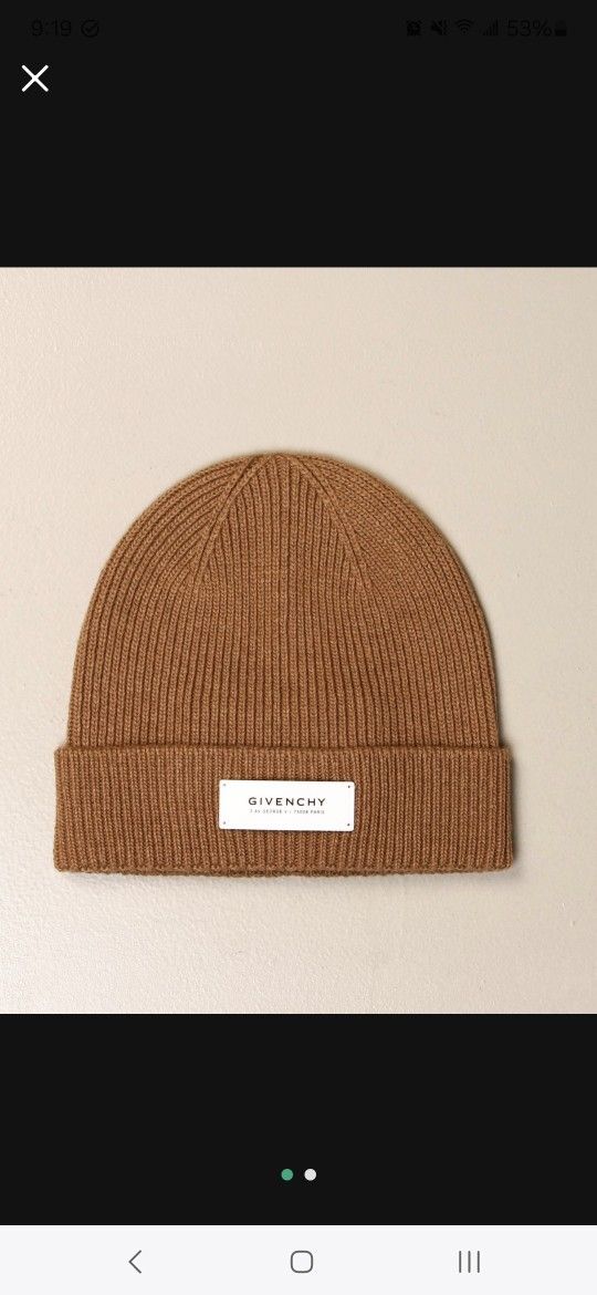 Givenchy Ribbed Melange Wool And Cashmere Blend Leather Logo Brwn Beanie Hat