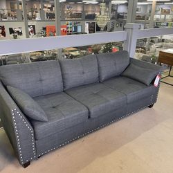 Light Charcoal Linen Sofa w/4 Pillows