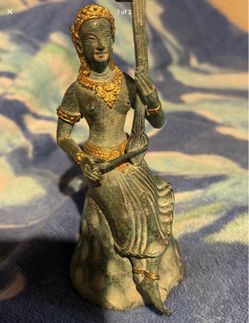 Vintage bronze statue Hindu goddess Saraswati