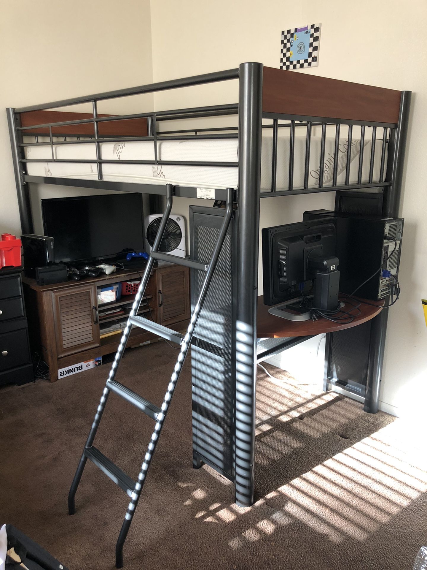 Metal bunk bed with attached desk(ONLY)