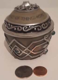 Vintage Round Storage Jar, Stash Box, 3" x 3", Resin, Faith Is the Substance of Things Hoped For Heb.11:1, Dresser Decor, Table Display, Shelf Display