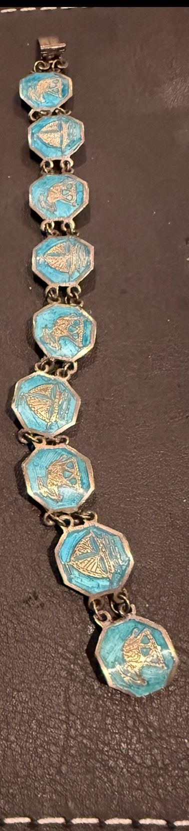 Vintage SS Siam Paneled Teal Enameled Bracelet