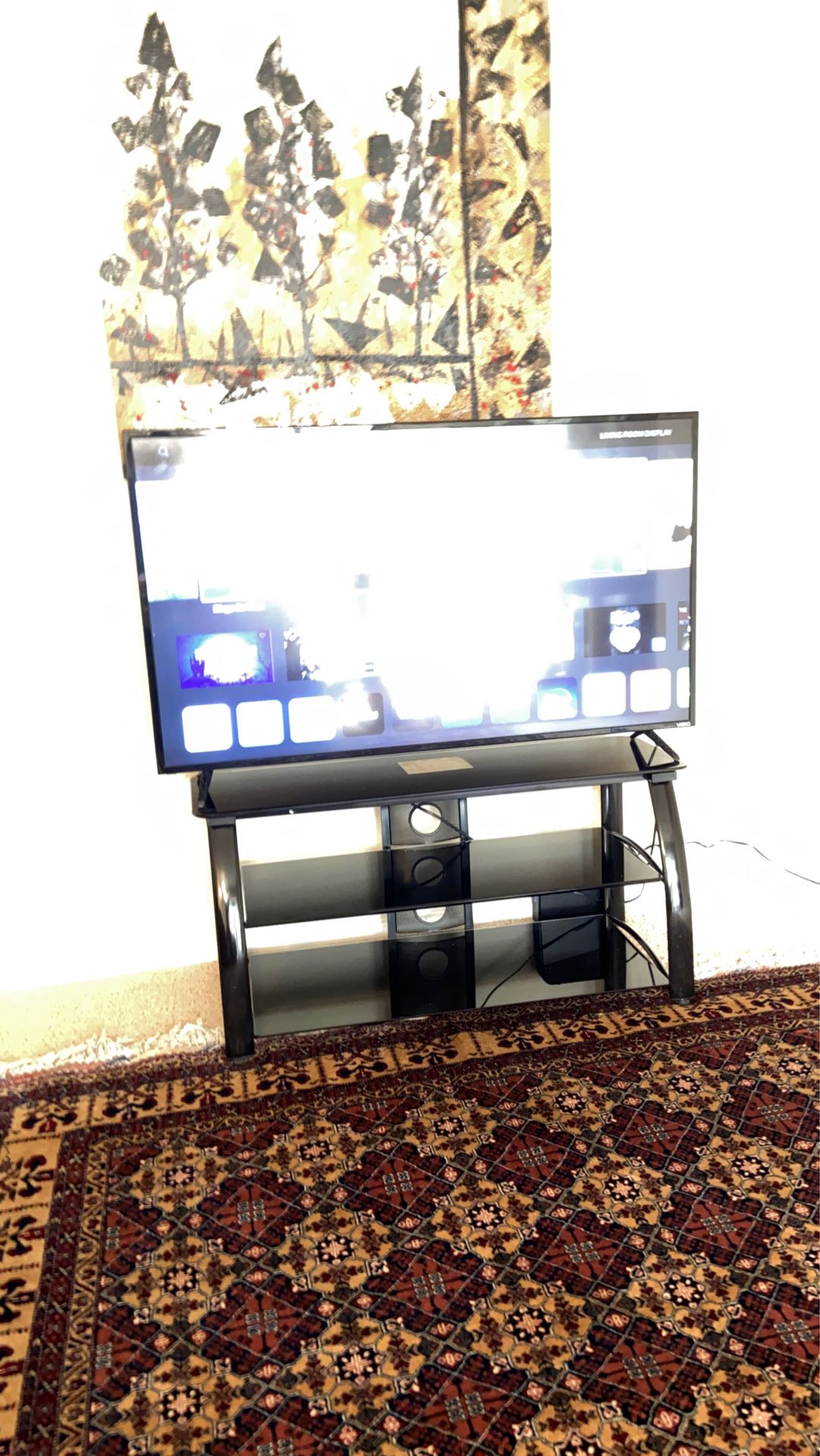 TV stand for TV up to 55’’ glass and mettle. Excellent condition like new