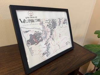Framed State of Washington Fantasy-Style Map Print