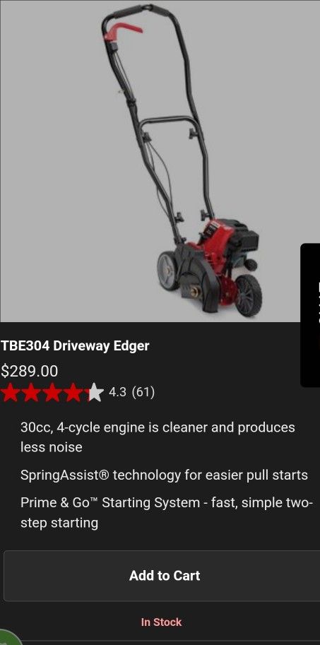 Troy Bilt Gas Edger In Excellent Condition