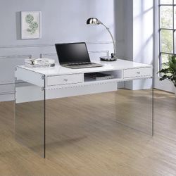 Glossy White Desk with Glass Sides 48"D x 23.5"W x 29.5"H