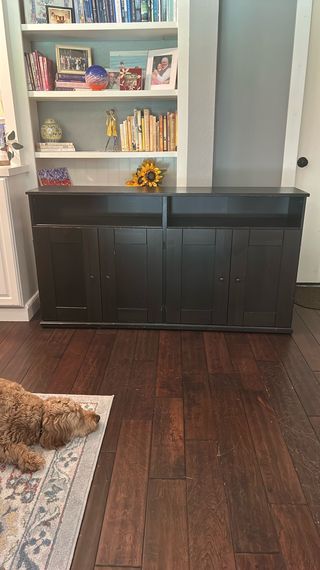 IKEA Black-Brown Sideboard / Storage Cabinet – 4-Door with Open Shelves