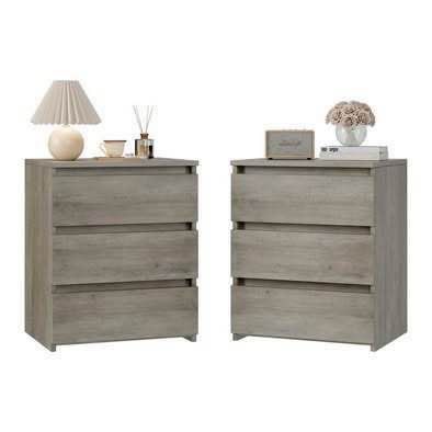 New Set of 2 Vintage Grey 3 Drawer Nightstands , Table Night Stand Cut-Out Handle, Sofa Side Table