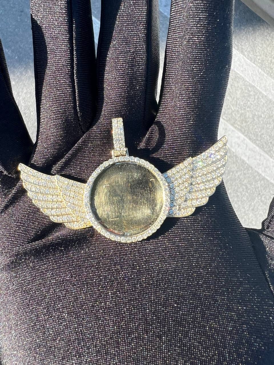 10k solid yellow gold 6CTW Natural Diamond bilateral Angel wings Memory pendant