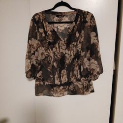 Womens 3/4 Sleeve Rose Floral Blouse
