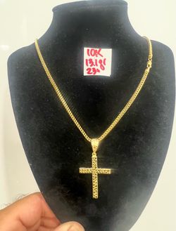 10K Yellow Gold Franco Chain and Pendant For Wedding 13.1Gr 23 Inches Long