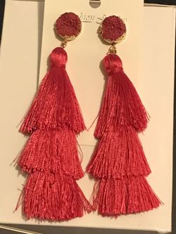Hot Pink Layered Bohemian Tiered Tassel Druzy Stud Dangle Drop Earrings