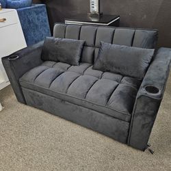 Especial Sofá Cama Pull Out Bed Con USB, 2 Portabasos Negro Velvet $319