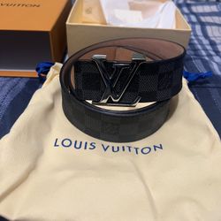 grey checkered Lv Belt