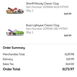 Crocs Toy Story Woody and Buzz Lightyear Classic Clog Men's 7 | Women's 9