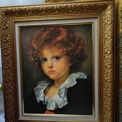 Portrait Of Boy , print with wooden frame 28"x24"Excellent Condition 