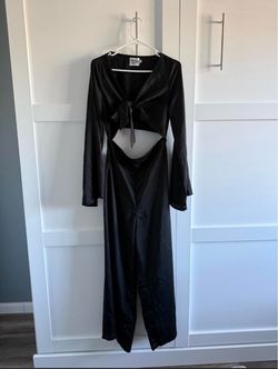 princess polly Black Satin Cutout Tie-Front Jumpsuit