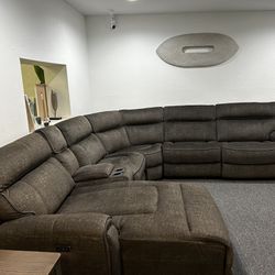 High Performance Fabric Sectional with 3 Power Recliners- Hutchenson 