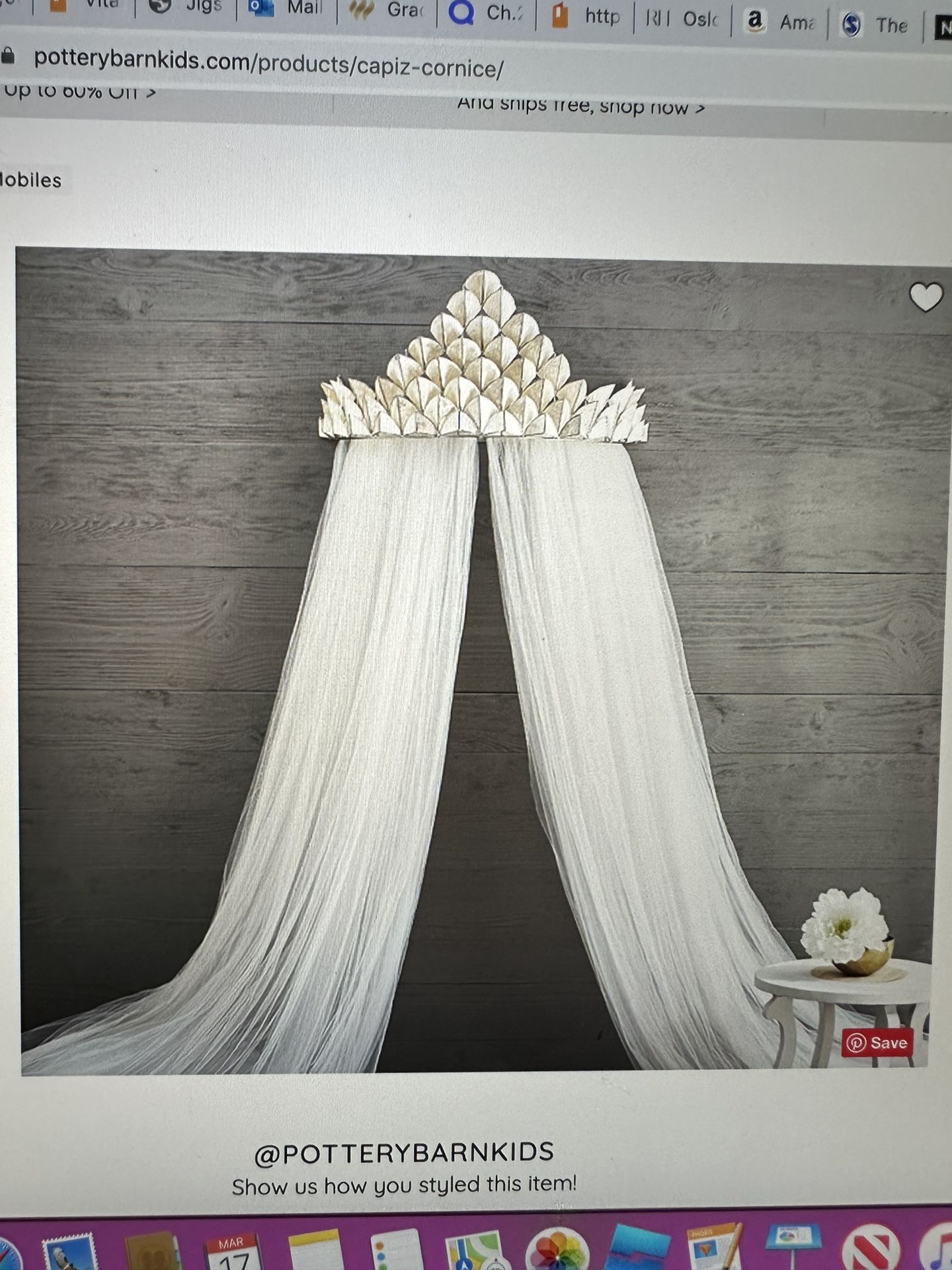 Pottery Barn kids Capiz Cornice W/ Glitter Tulle Sheers Decor