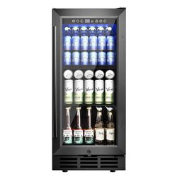 15 in. Single Zone 130-Cans Freestanding/Built-in Beverage and Wine Cooler in Black with Child Lock, Interior Light