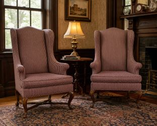 Pair of Vintage High Back Wingback Accent Chairs – Solid Wood – Heavy & Sturdy