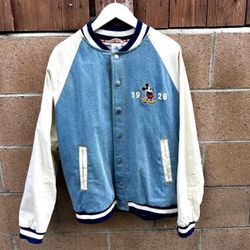 Disney Mickey Mouse varsity jacket in blue and white