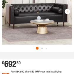 90” Modern Black Faux Leather Tuxedo Sofa