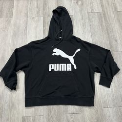 PUMA Essentials White Logo Mens Black Pullover Fleece Hoodie Sweatshirt Size XL