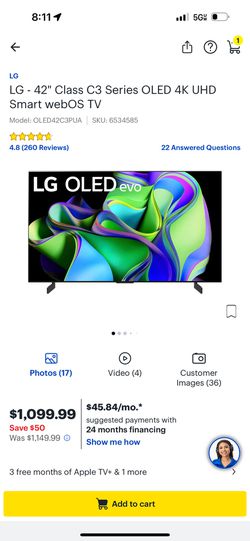 LG 42 Class C3 Series OLED 4K UHD Smart webOS TV OLED42C3PUA