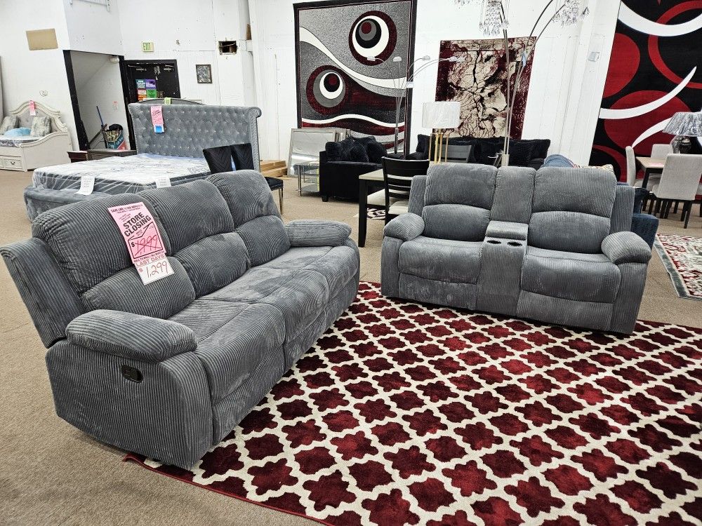 Wholesale Gray Color 2pc Fabric Recliner Sofa Loveseat Special